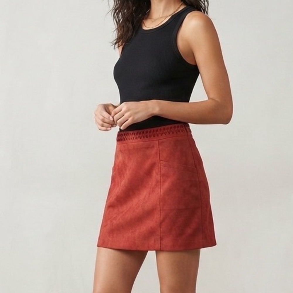 Altar'd State Rust Red Orange Faux Suede Mini Skirt Womens Small‎ Boho A-Line